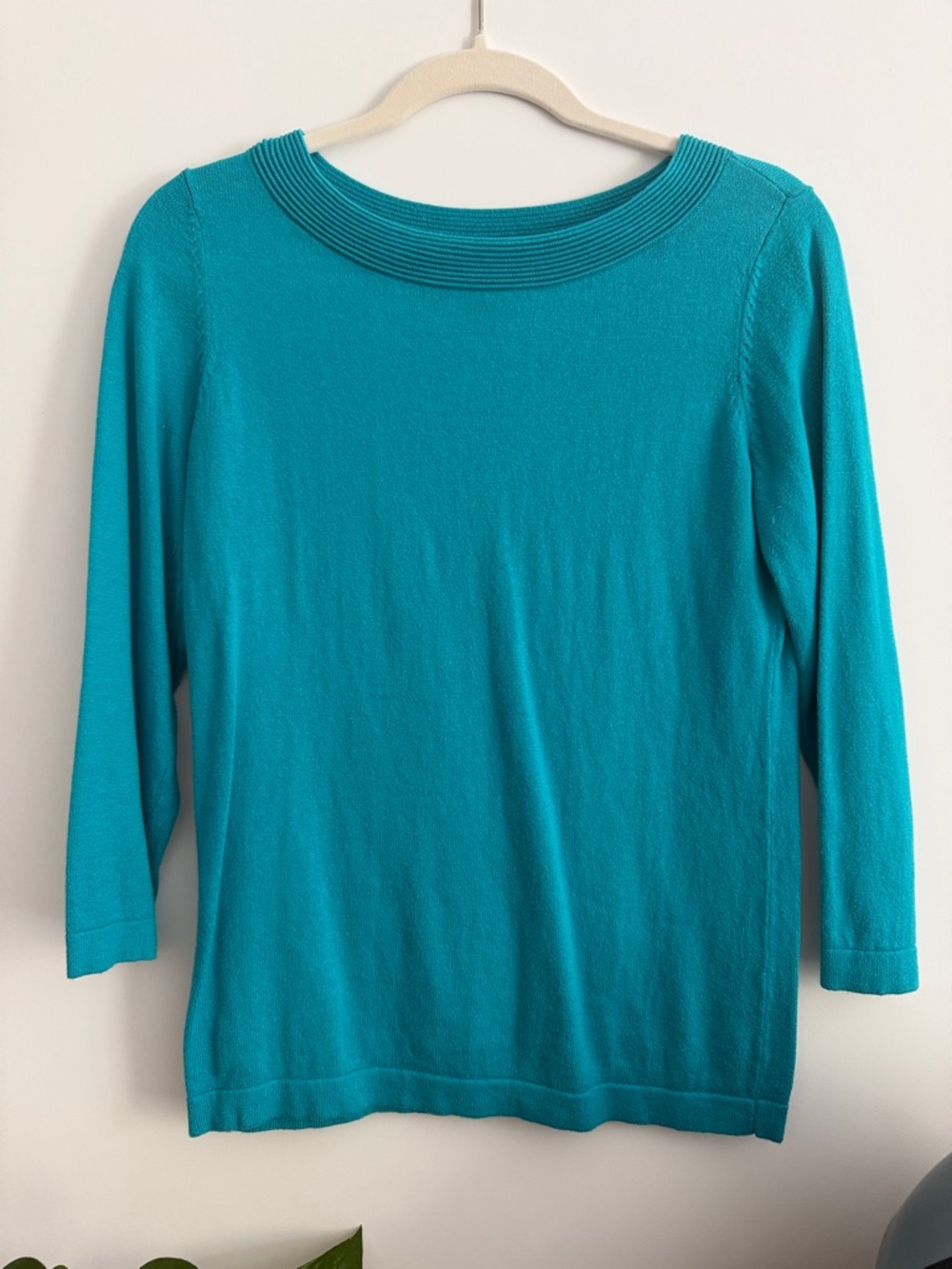 LOFT Teal cotton/cashmere blend Boatneck sweater